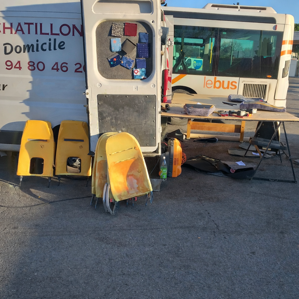 Intervention sellerie sur site avec le camion SCF